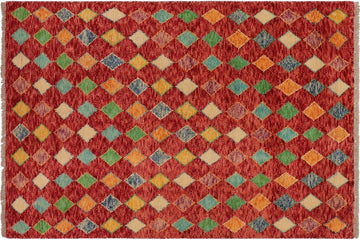 handmade Geometric Balouchi Red Blue Hand Knotted RECTANGLE 100% WOOL area rug 3' x 5'